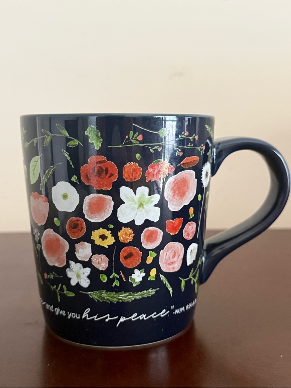 Bible Verse Biblical Floral Navy Ceramic Mug Navy Blue Gifts